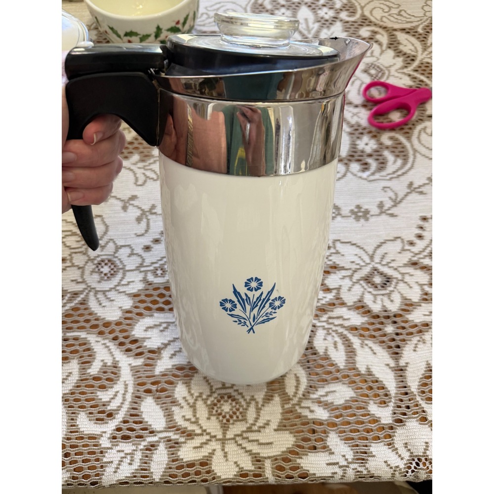Vintage Corning Ware Blue Cornflower 10 Cup Coffee Percolator P-149 Stovetop